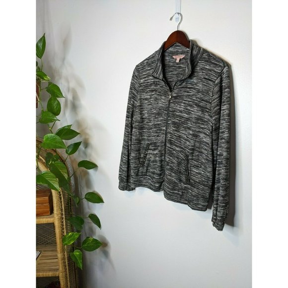 Juicy Couture Jackets & Blazers - Juicy Couture Velour Velvet Jacket Hoodie Gray Black Large Rhinestone Pockets